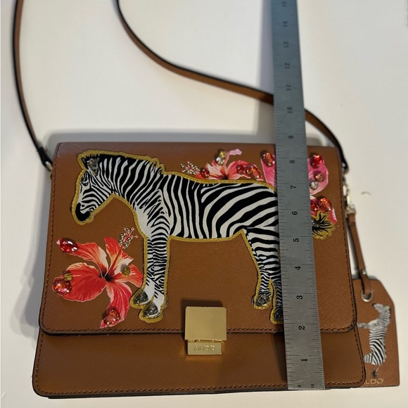 Aldo Plumsprings Crossbody Handbag Zebra Design & Patch With Gemstones - Picture 9 of 16